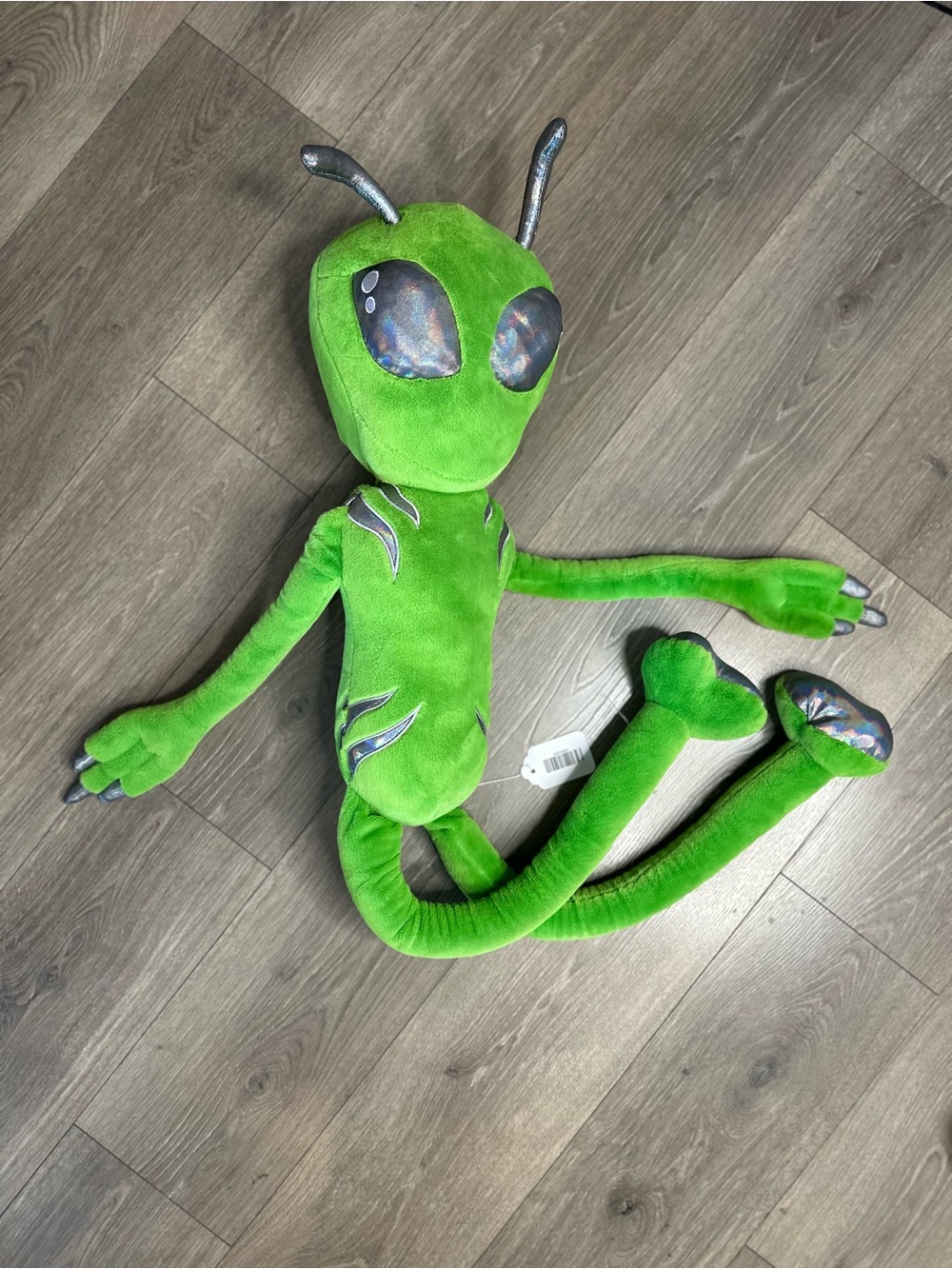 Dolls Kill Bright Green Alien Plush with Iridescent Silver Details